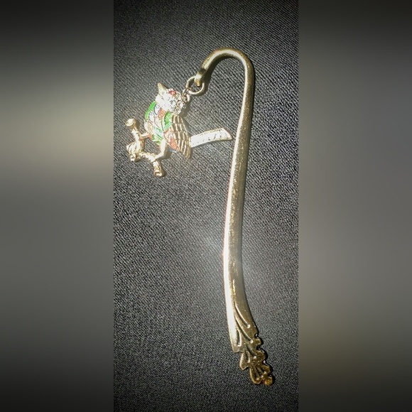Lovely Brushed Brass Bookmark - Shepard's Hook w/ Cloissane Bird - Picture 5 of 6